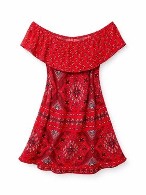 Wallflower Red Off-Shoulder Bandana Print Dress (204)